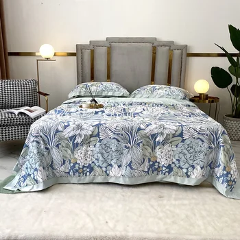 

Pastoral Style Bed Quilts Bedspread Soft Washable Travel Nap Blanket Warm Kids Air Conditioning Summer Quilt for Adults Bed