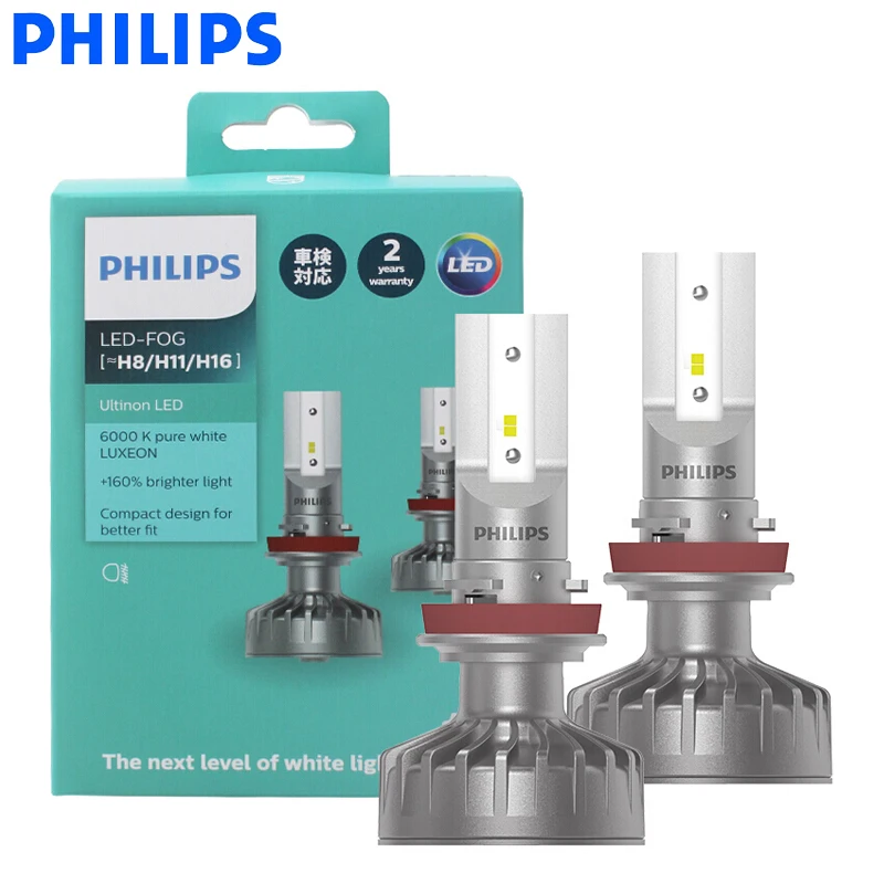 Philips светодиодный H4 H7 H8 H11 H16 HB2 9003 Ultinon светодиодный 6000K холодный синий белый светильник+ 160% ярче автомобильный головной светильник компактный дизайн, пара