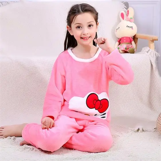 color at picture Толстый комплект с героями мультфильмов для мальчиков и девочек; сезон осень-зима; детская фланелевая домашняя одежда; Осенняя теплая пижама из кораллового флиса - Цвет: color at picture