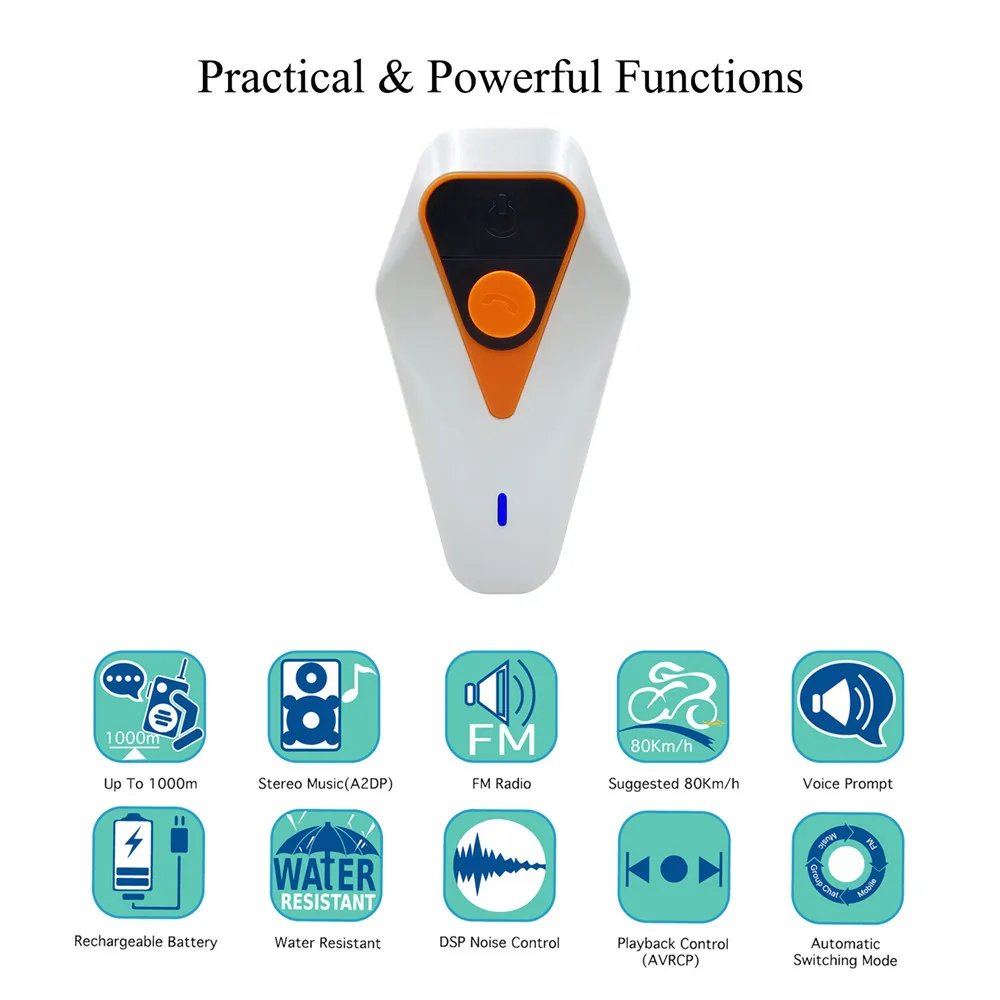 

Waterproof Motorcycle Helmet Intercom 1000M bluetooth Function Wireless Intercomunicador Group Talking FM Radio Music Earphone