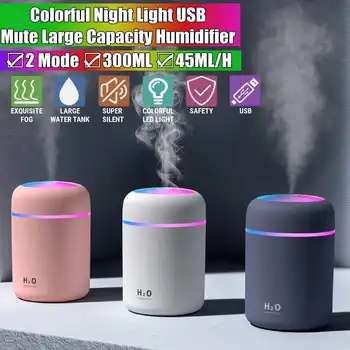 

Portable 300ml Humidifier Mini Ultrasonic Air Humidifier Romantic Soft Light Essential Oil Diffuser Car Purifier Cool Mist Maker