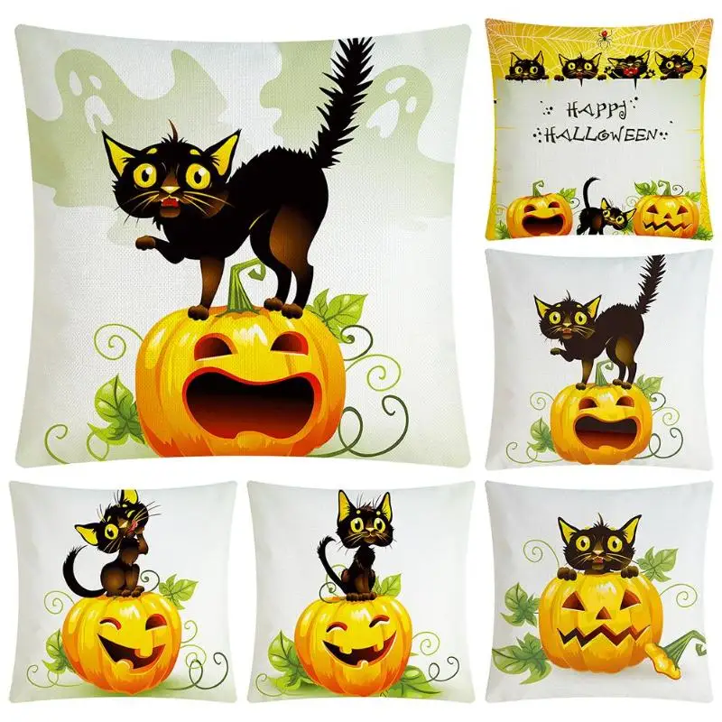 Originality Halloween Pumpkin Black Cat Pillowcase Sofa Decorative Cushion Cover Strong Practicability Easy to Clean Home Decor | Дом и сад