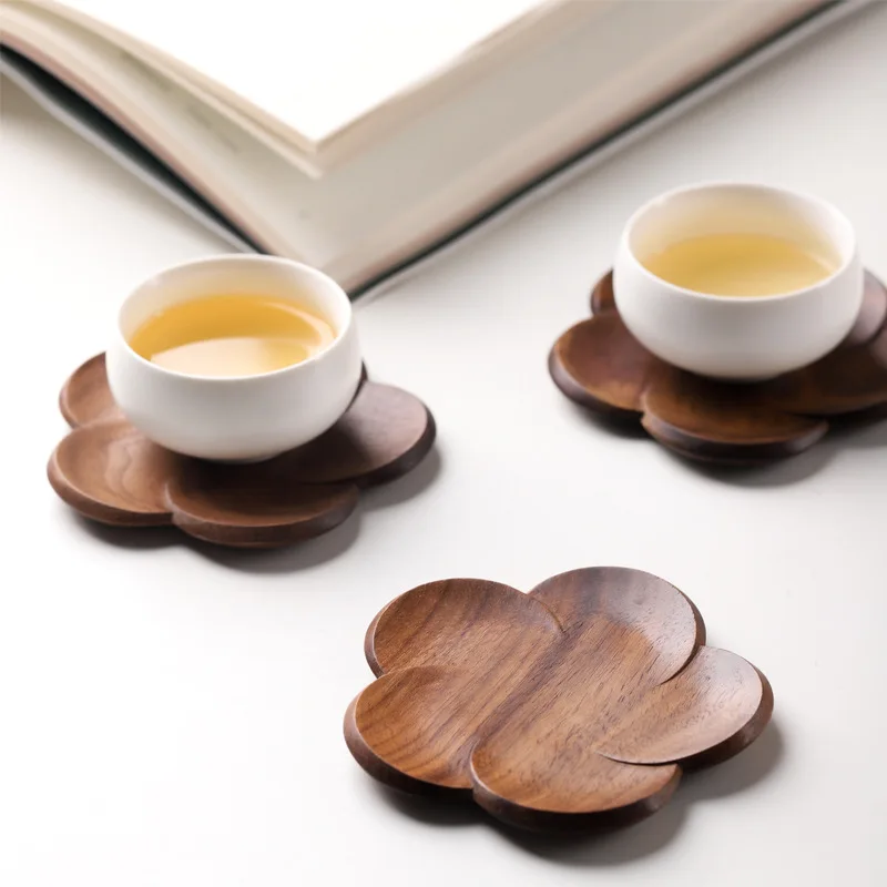 Flower Shape Wooden Coaster New Chinese Style Creative Walnut coffee cup mat | Дом и сад