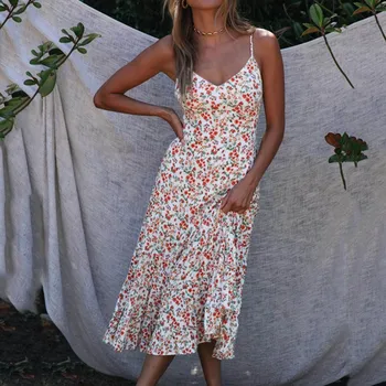 

KANCOOLD DRESS Women's Bow Sleeveless Ruffle Printing Party Long Dress Bandage casual fashion new dress momen 2020jan20