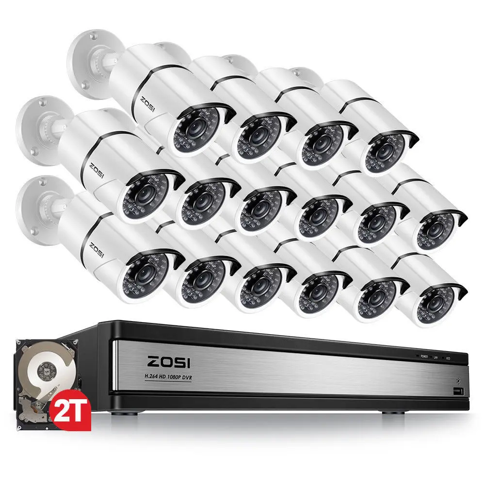 Система видеонаблюдения ZOSI 1080p 16CH с 16 камерами ночного видения 2 МП|Система