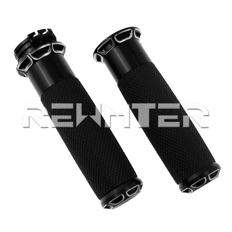 1-25mm-Universal-Handlebar-Grips-Black-Aluminum-CNC-Hand-Grip-For-Harley-Touring-Sportster-Iron-883 (2)