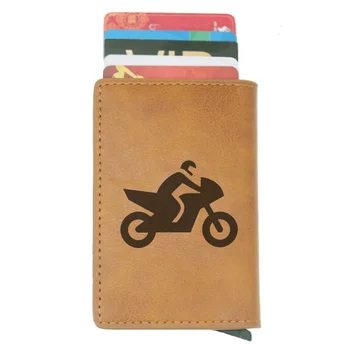 

Personality Motorcycle Rfid Card Holder Men Women Wallets Brown Vintage Short Purse Leather Slim Wallets Mini Wallet