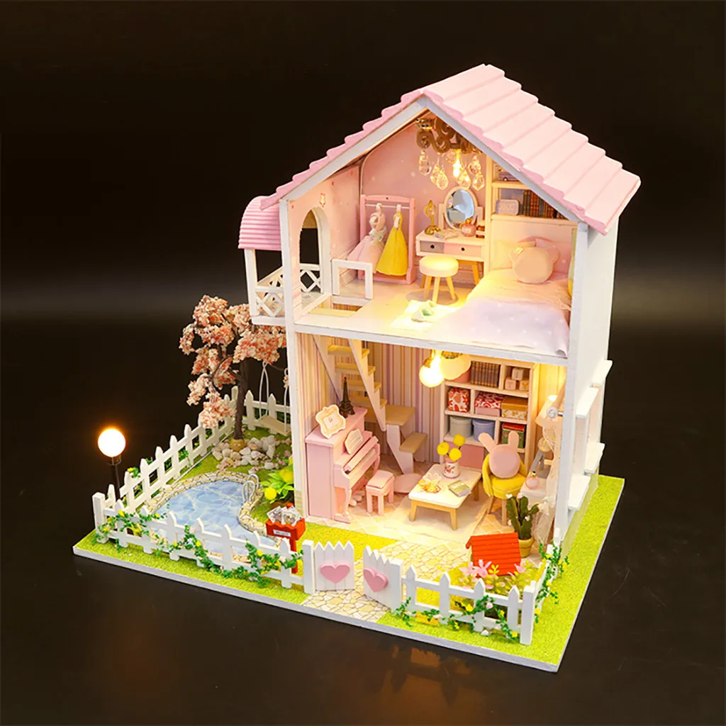 Diy Miniature Doll House Model Toys For Kids 3d Wooden Furniture Flower Room Simulation Toy Christmas Decorate Craft Toy Gift G6