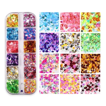 

12 grid box Nail Glitter decoration star and moon mixed sequin soft pottery Laser 3D Flakes Slices Nail Glitters Nail Art TSLM2