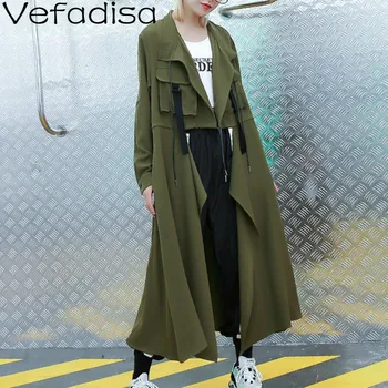 

Vefadisa Autumn Woman Solid Print Belt Thin Coat Skirt Type Turn-down Collar Coat Full Sleeve X-Long Casual Coat 2019 QYF209