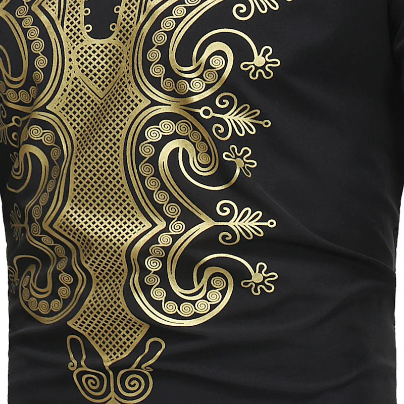 Черная африканская Дашики рубашка с принтом Мужская Camisa Masculina Модная брендовая африканская одежда Уличная Повседневная Мужская африканская одежда
