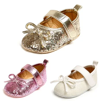 

Baby Girls PU Leather Shoes First Walkers Newborn Baby Moccasins Princess Girl Bowknot Sequin Soft Soled Non-slip Footwear Shoes