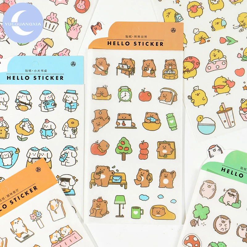 

YueGuangXia 1pcs/lot Lovely Animal Bear Korea Hello Sticker Card Stickers Creative Bullet Journal Scrapbooking Deco Stickers