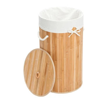 

Round Foldable Dirty Laundry Basket Organizer Bamboo Home Clothes Laundry Hamper Sorter Basket with Cover Handle for Bathroom