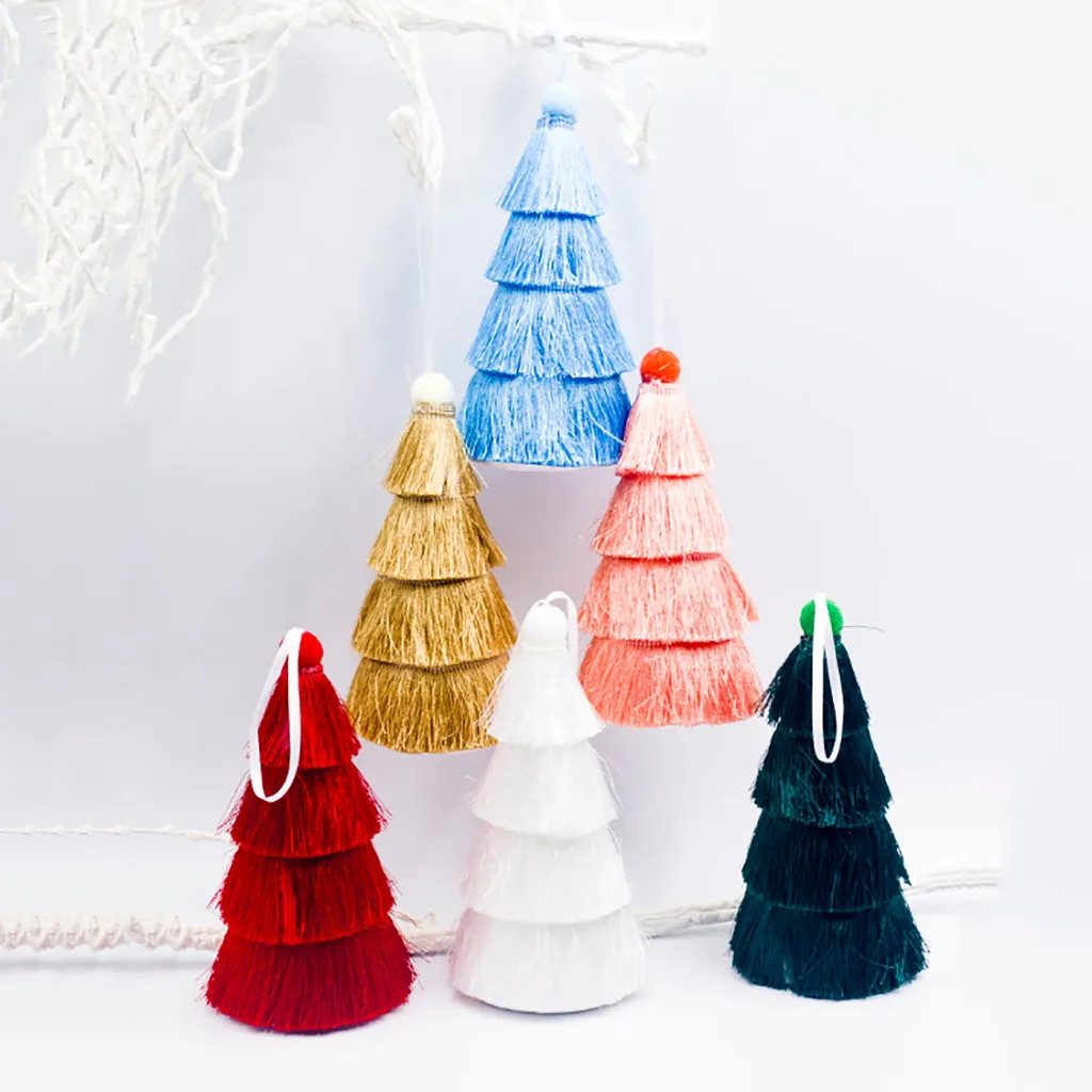 

16x6cm Christmas Decoration Multicolored tassel Christmas Tree Pendant Hanging Ornament Green/Coffee/Pink/Blue/White/Red #LR2