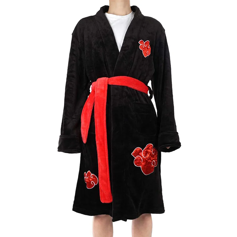 Comical cosplay-cosplay зимний мужской халат кимоно удобный коралловый бархат теплая и мягкая одежда для сна с поясом черная ночная одежда для дома