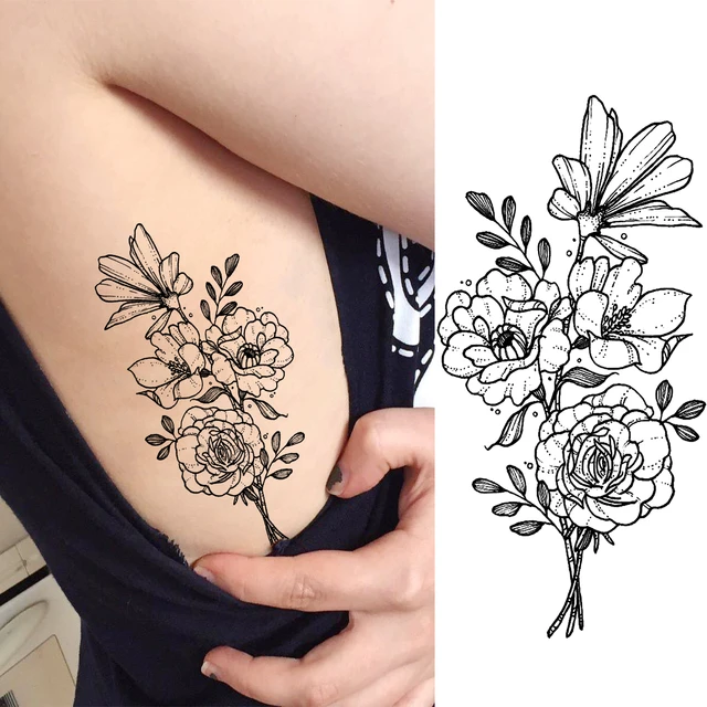 Realistic Peony Flower Forearm Temporary Tattoos For Women Adult Girl Rose Bouquet Fake Tattoo Waterproof Body Art Tatoos Decal - Temporary Tattoos - AliExpress