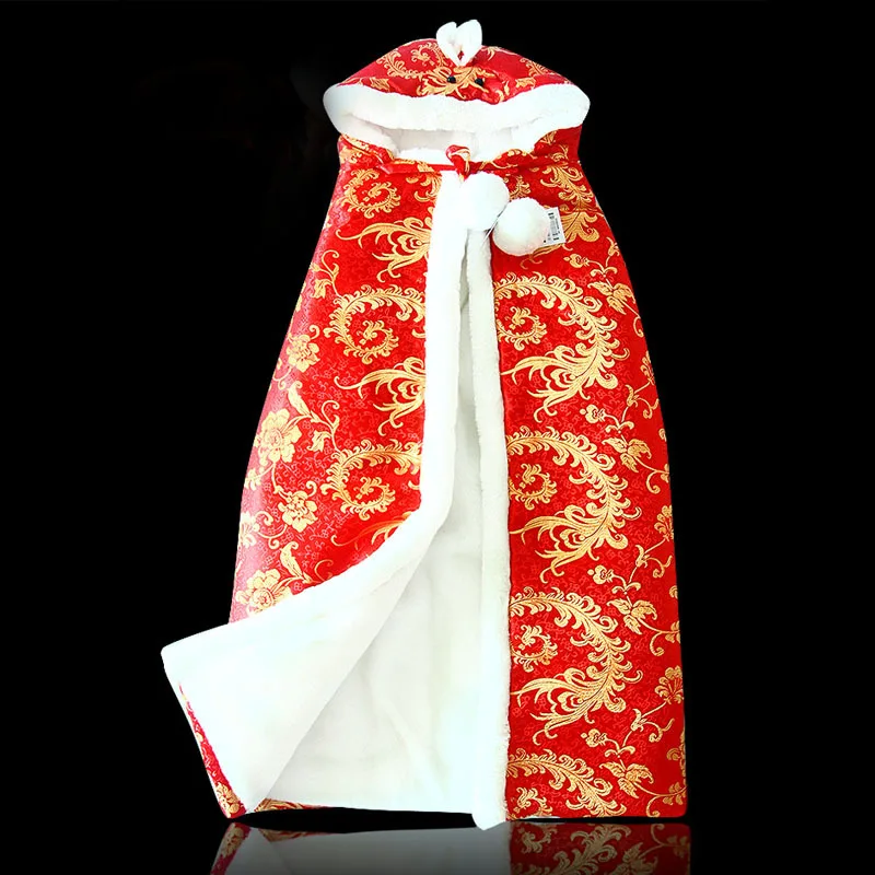 

Infant Bright Red Satin Mantle Autumn And Winter Infant Cloak Winter Style Thick Autumn And Winter Men And Women Baby CHILDREN'S