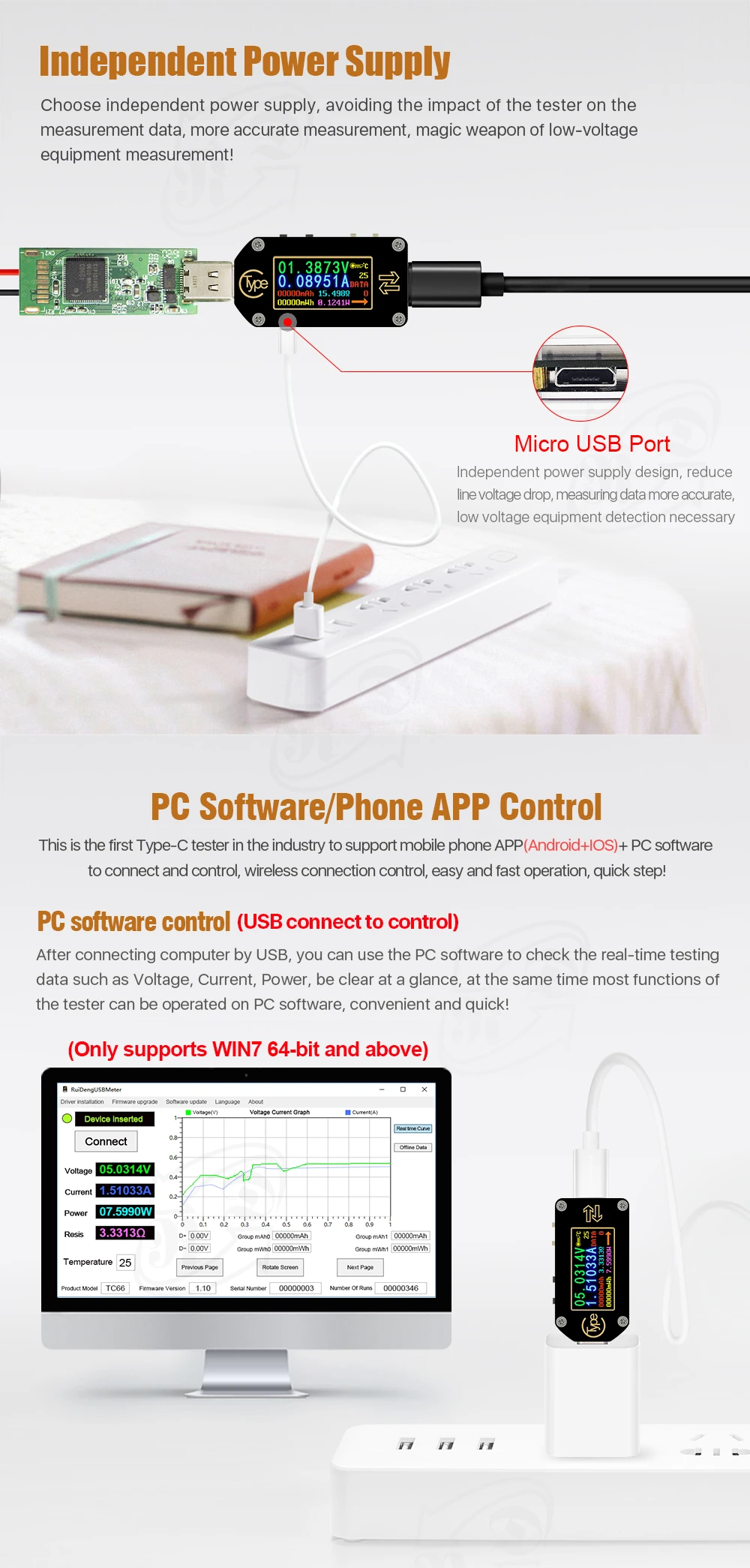 TC66/TC66C тип-c PD USB-C Вольтметр Амперметр Напряжение 2 способ измеритель тока мультиметр PD зарядное устройство батарея USB Тестер