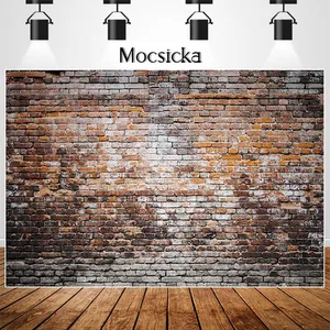 Mocsicka Dilapidated Red and Black Brick Wall Photo Booth Background For Photo Studio Photocalls Birthday Photography Backdrops