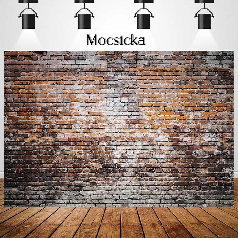 

Mocsicka Dilapidated Red and Black Brick Wall Photo Booth Background For Photo Studio Photocalls Birthday Photography Backdrops