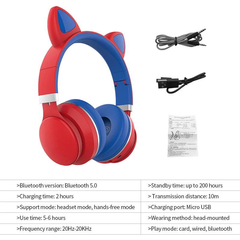 LED Cat wireless Headphones with Microphone Foldable Girl Kid Helmet Phone Tablet Music Bass auriculares bluetooth inalambrico
