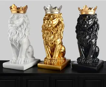 

New Gold Crown Lion Statue Handicraft Decorations Christmas Decorations for Home Sculpture Escultura Home Decoration Accessories