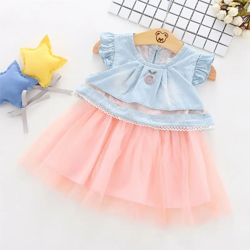 Emmababy; милые джинсовые топы без рукавов; летние платья-пачки из тюля; платье принцессы для маленьких девочек; ковбойская одежда; Одежда для девочек