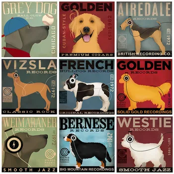 

18 Interesting Dogs Animal Decorative Canvas Painting Picture American Home Background Wall Hanging Picture Fresco Retro Vintage