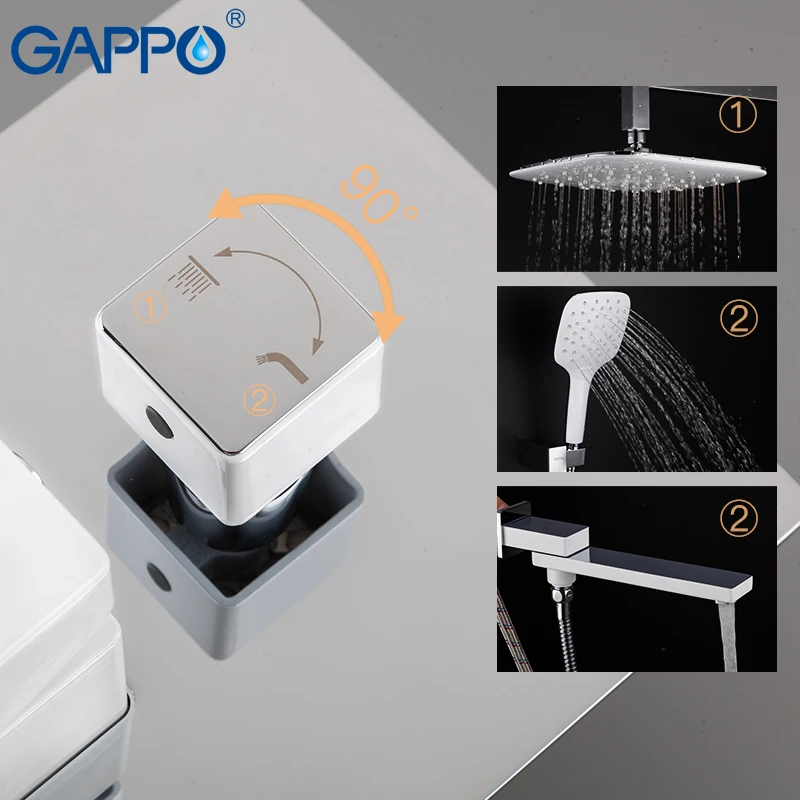 GAPPO Shower system wall mounted white bathroom faucet mixer rainfall shower set waterfall torneira do chuveiro bathroom