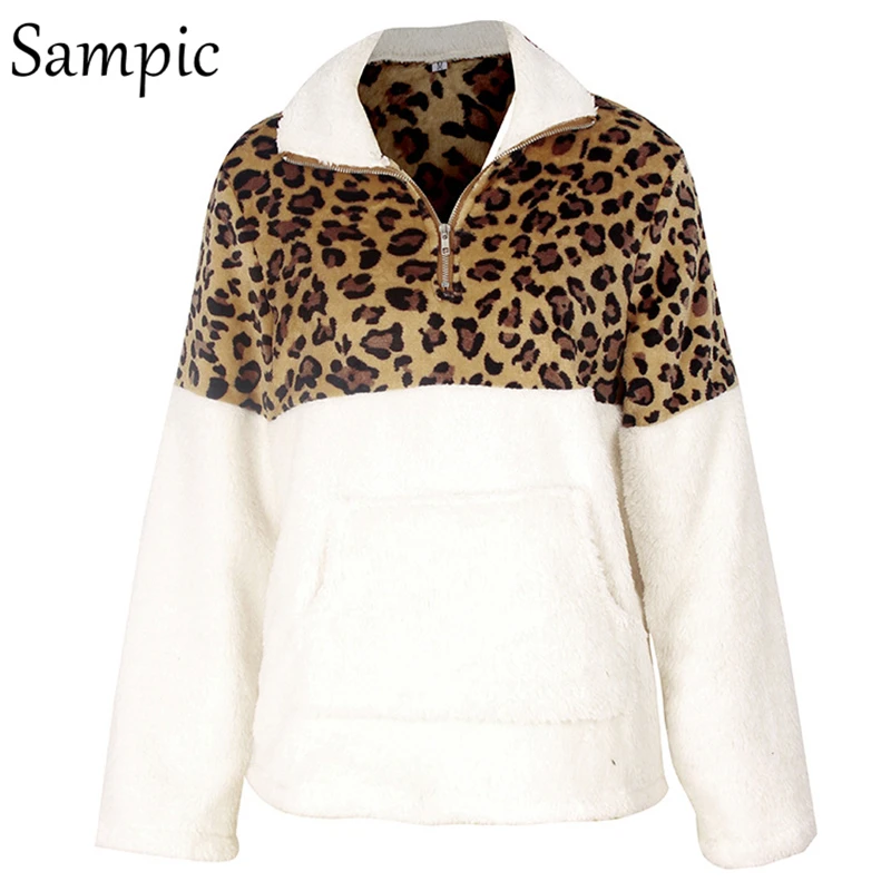 Sampic Женские повседневные свободные пуловеры леопардовые толстовки Толстовка уличная одежда с длинным рукавом Толстовка Осень Зима