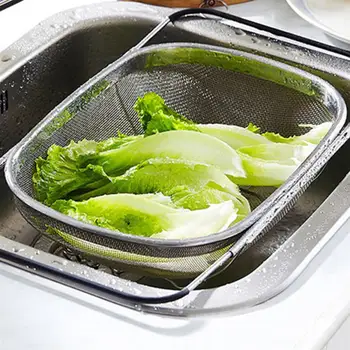 

1pc Stainless Steel Drain Basket Multi-Purpose Fruit Vegetable Washing Basket Food Telescopic Storage Basket For Kitchen