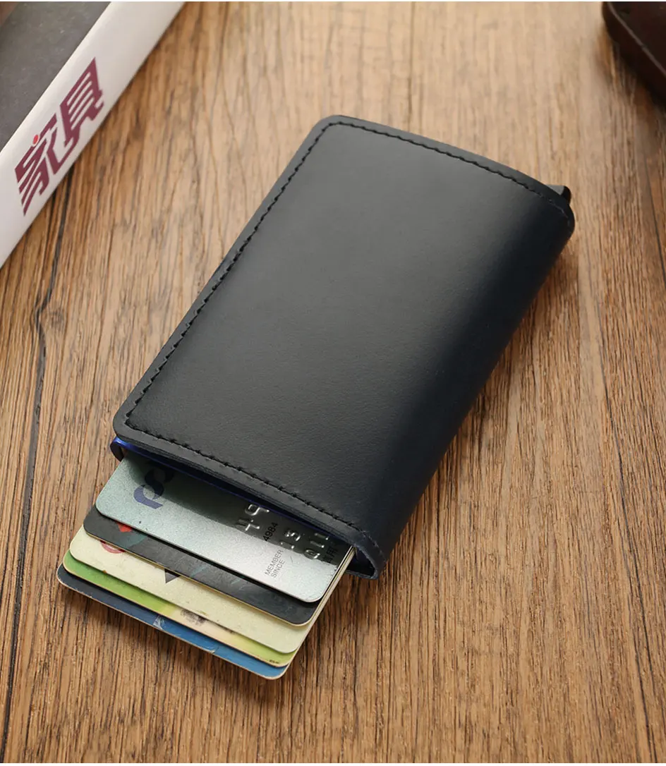 DIENQI Противоугонная натуральная кожа для мужчин держатели кредитных карт бизнес банковский идентификатор кошелек с отделами для карт автоматический RFID алюминиевый держатель для карт
