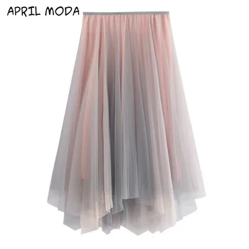 

Women irregular Tulle Skirts Fashion Elastic High Waist Mesh Skirt Pleated Long Skirts Midi Skirt Faldas Jupe Femmle 2020 New