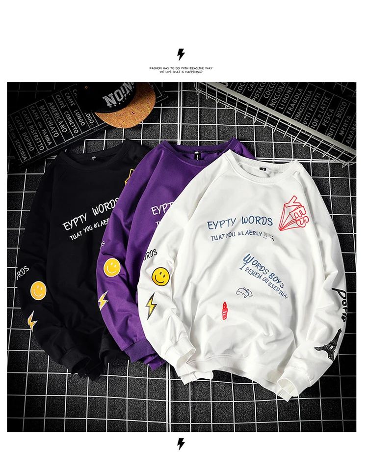Осенние мужские толстовки XL tide бренд жир свободный круглый вырез уличная хип хоп длинный рукав джемпер японский стиль M-5XL