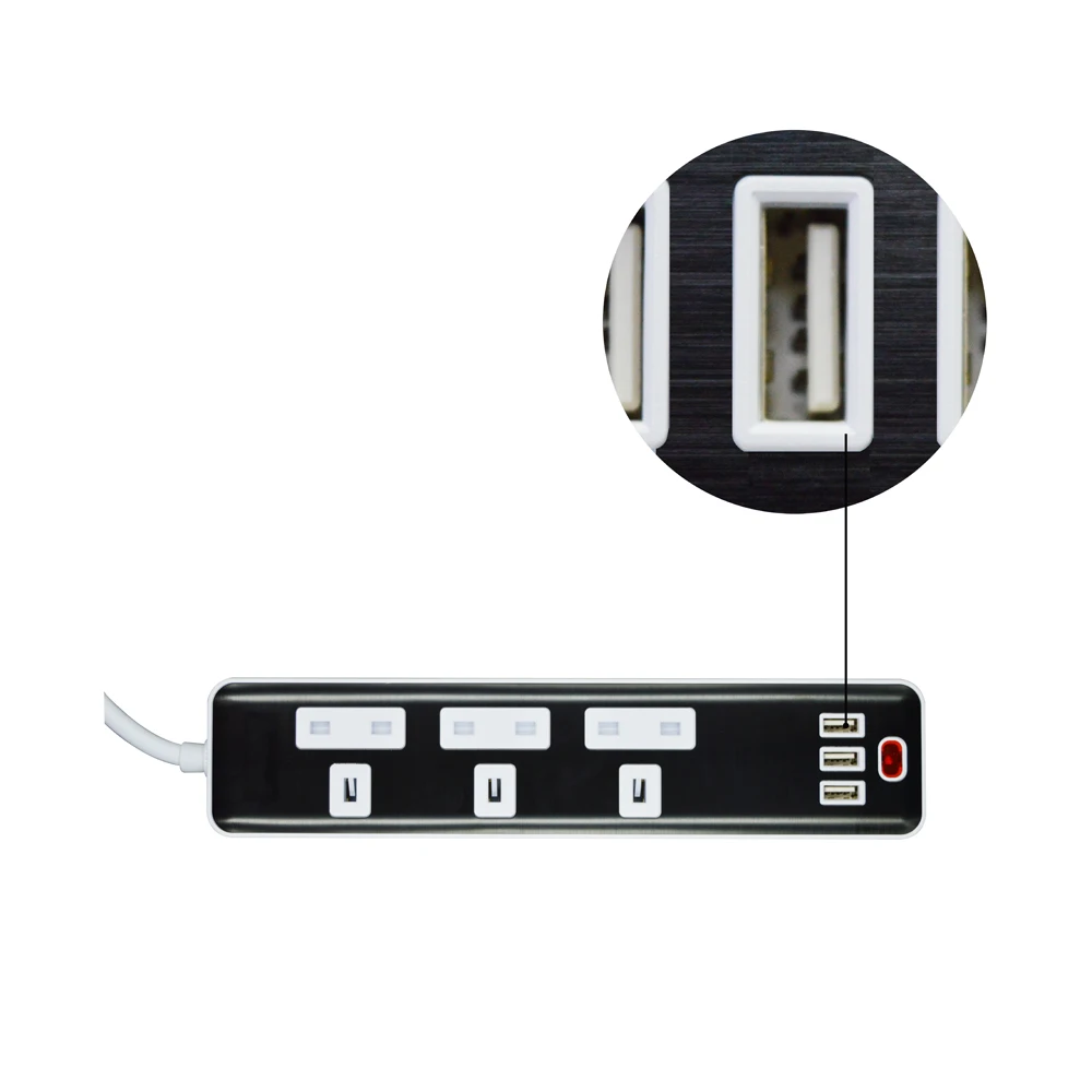 High quality power board smart home electronic power socket fast charging 3 USB+3 UK socket plug