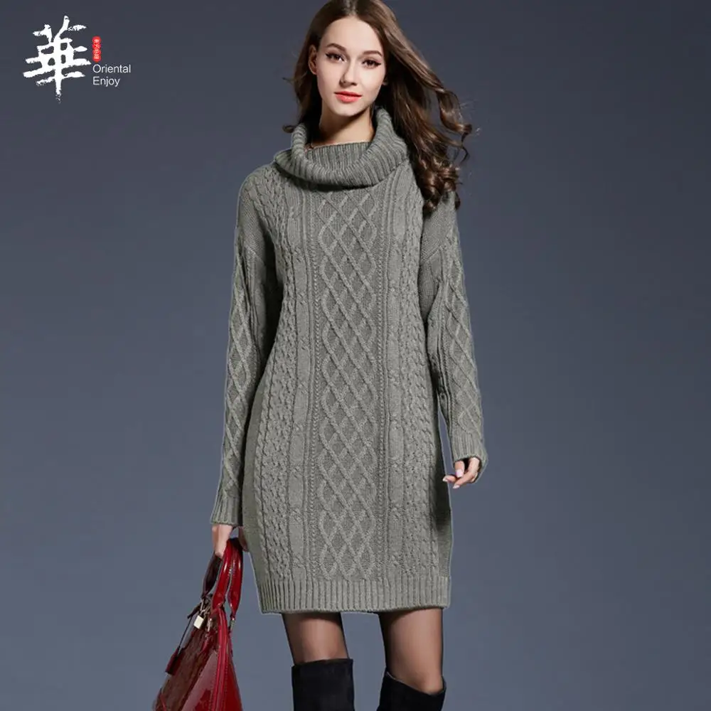 Najtaniej 2019 Winter Plus rozmiar z długim rękawem sukienka z golfem z dzianiny Casual mulit kolor sweter sweter sukienka kobiet