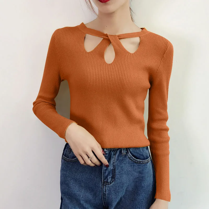 

Women sweaters and pullovers 2019 autumn sweater ladies knit sweater women Criss-Cross Solid turtleneck sweater black tops 0275
