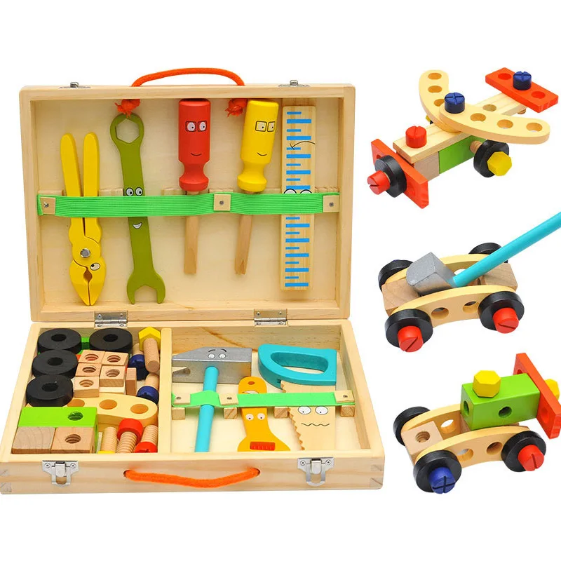 

DIY Kids Wooden Toolbox Pretend Play Set Educational Toys Nut Disassembly Screw Assembly Simulation Repair Carpenter Tool