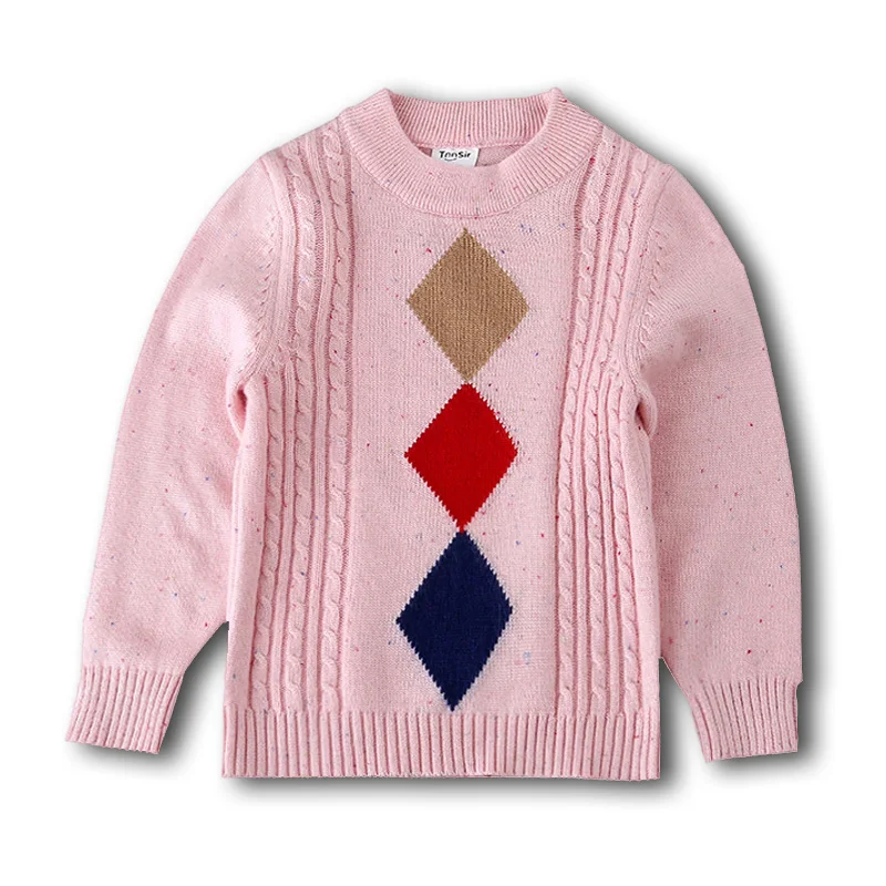 

Spring fall High Quality Cashmere Sweater for Kids Warm Sweater embroidery rhombus Boy & Girl Wool sweater 90-160cm