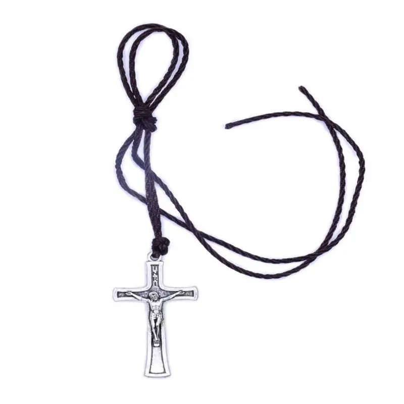 

Retro Rope Jesus Cross Necklace Pendant Jewelry for Men Women Catholic Religious Christian Charm Gift