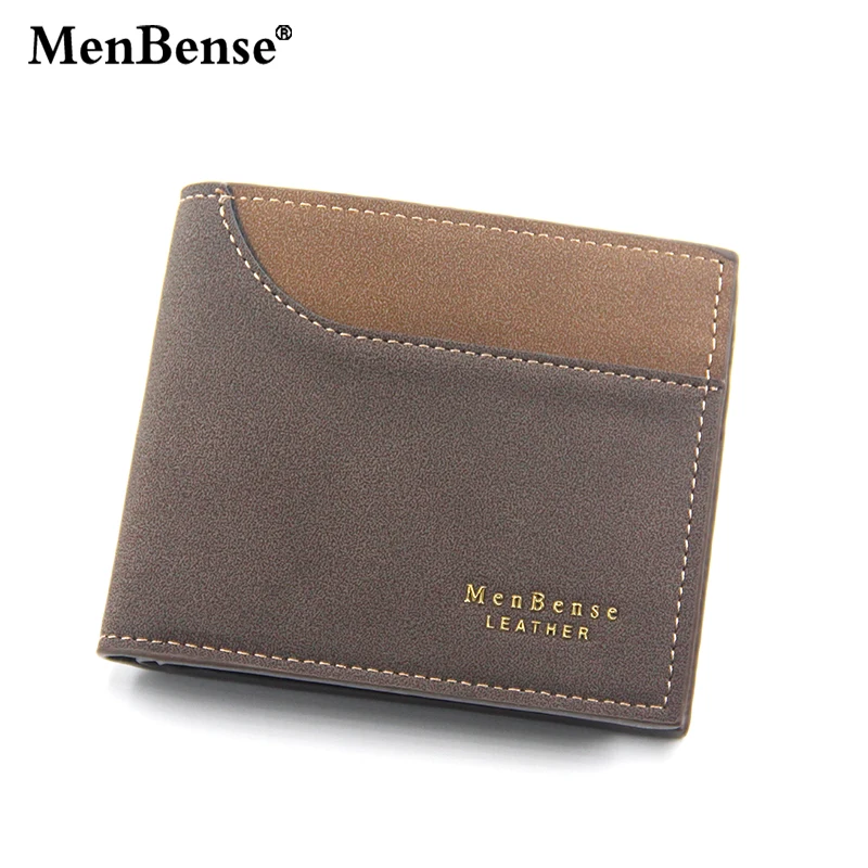 

Menbense Vintage Men's Short Wallets Solid Patchwork PU Leather Male Purse Coin Pouch Multi-functional Cards Wallet For Gift