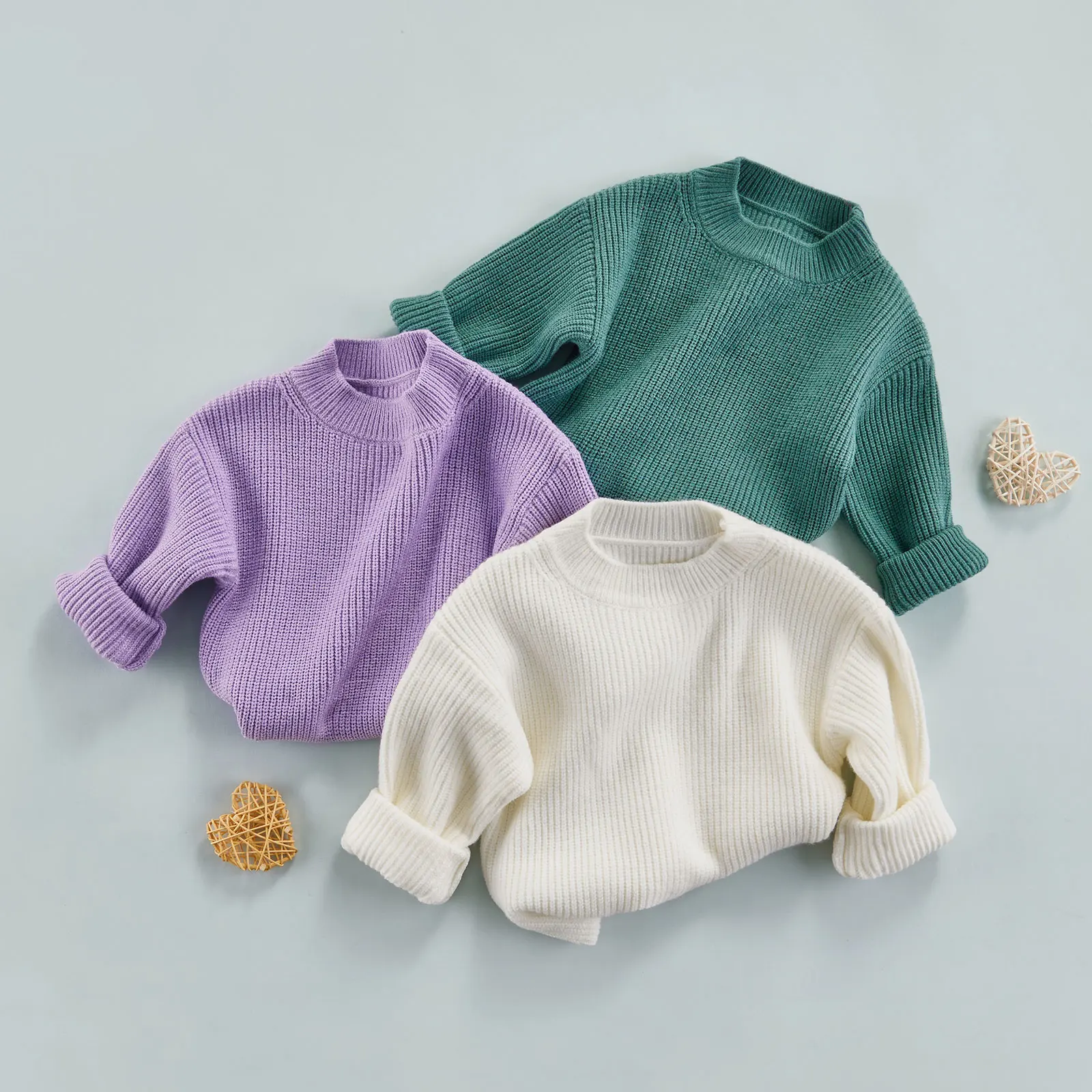 14Color Choose 0-6Years l Kids Girl Boy Knit Sweaters Autumn Solid Color Loose Jumpers Round Collar Long Sleeve Pullover Tops