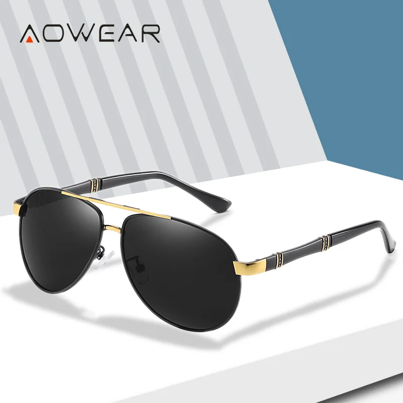 Солнечные очки AOWEAR поляризационные мужские авиаторы оверсайз Polaroid Ретро стиль