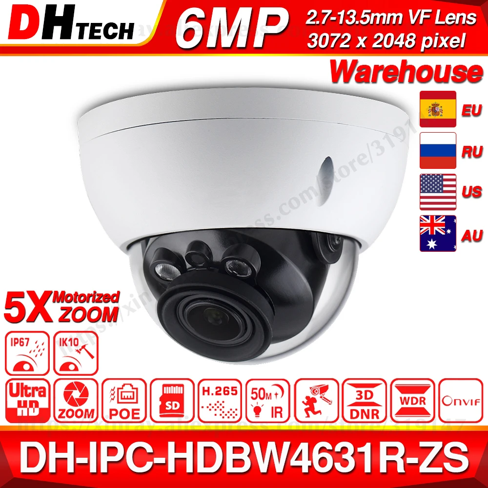 Ceny Dahua IPC HDBW4631R ZS 6MP kamera IP CCTV POE z napędem ostrości Zoom 50M IR gniazdo kart sd bezpieczeństwa kamera sieciowa H.265 IK10