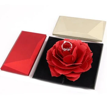

Rotating Rose Ring Box Folding Jewelry Storage Box Case for Proposal Wedding Engagement AIA99