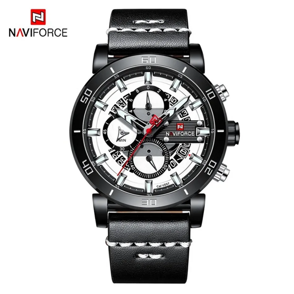 White-black NAVIFORCE Для Мужчин's спортивный хронограф наручные часы, модный тренд, Для мужчин, мужские часы, роскошные Для мужчин, мужские часы, Бизнес Повседневное Для мужчин, мужские часы - Цвет: White-black
