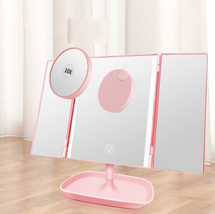  AiLESEN Folding LED Touch Screen Makeup Mirror Table Desktop Makeup With Mini 10X Magnifying Mirror