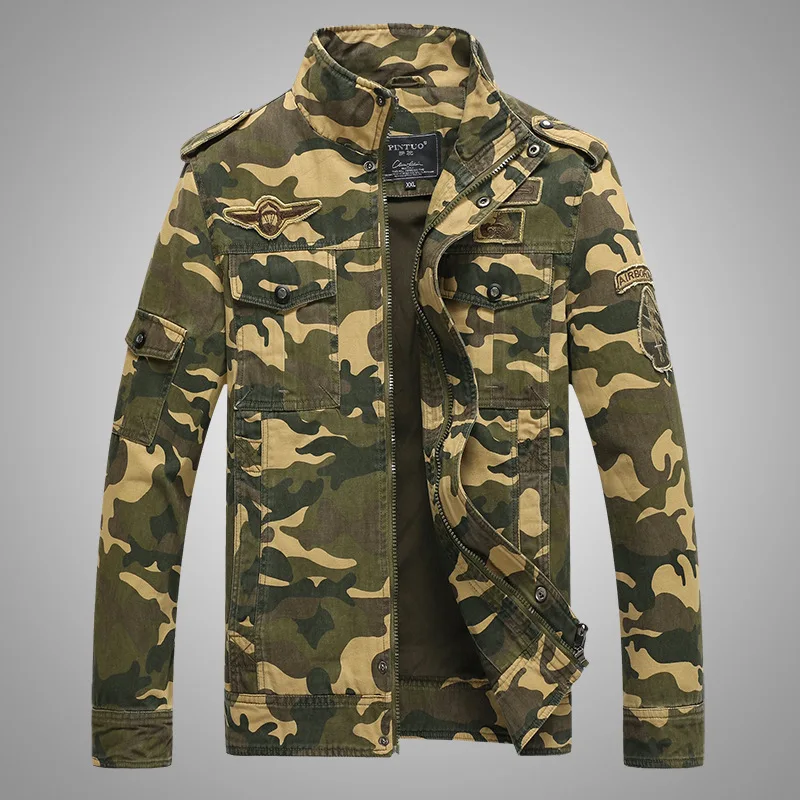 

2019 New Style Men Workwear Stand Collar Camouflage Jacket Washing Loose-Fit Jacket