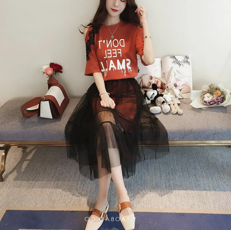 

2019 Summer Large Size Dress Dress Outfit off-Shoulder Short-sleeve Dress Fat Mm Mid-length High-waisted Gauze Two-Piece Set